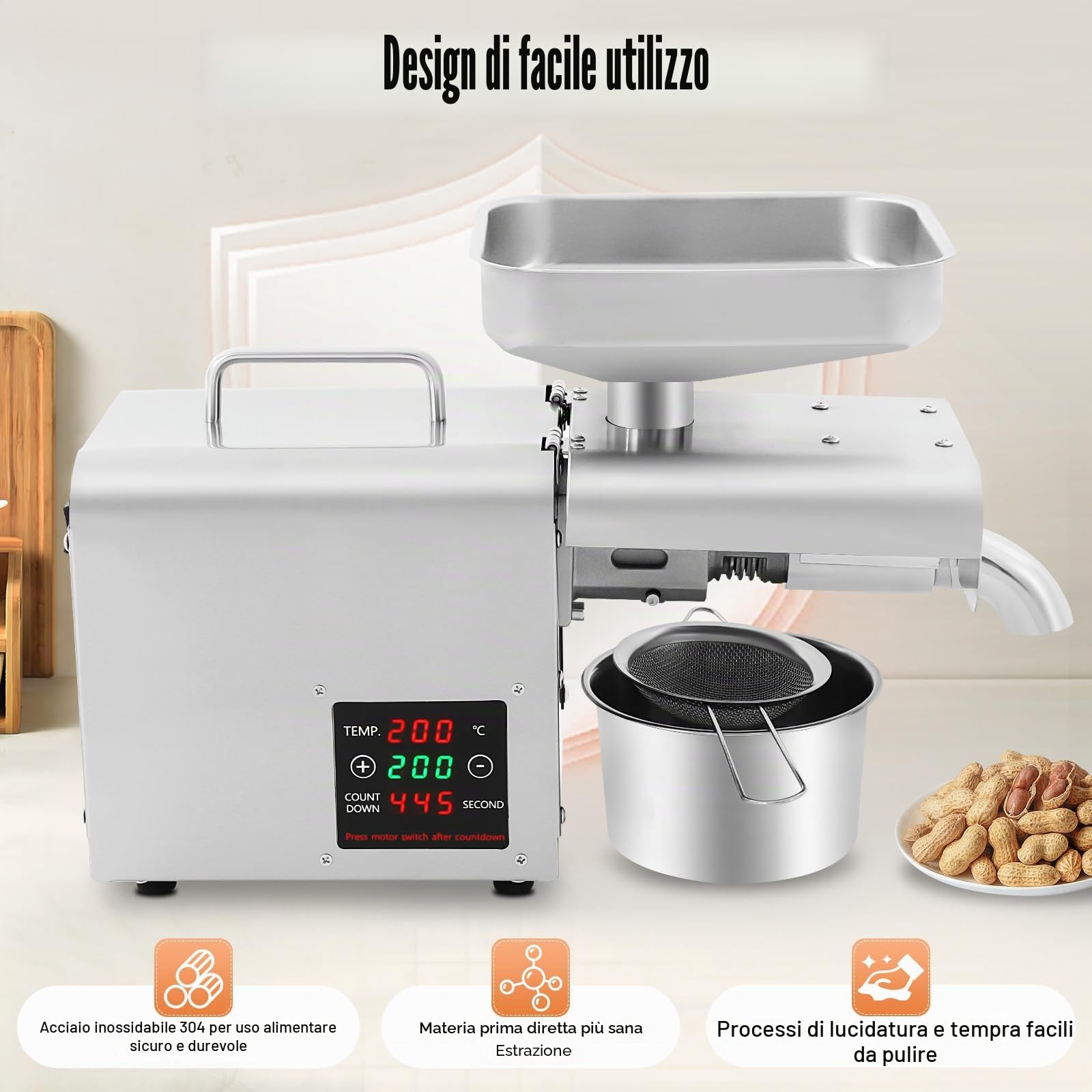 Macchina della pressa dell'olio, elettrica, 610 W, frantoio automatico, pressa a freddo/caldo, macchina per l'estrazione dell'olio per commerciale e domestico