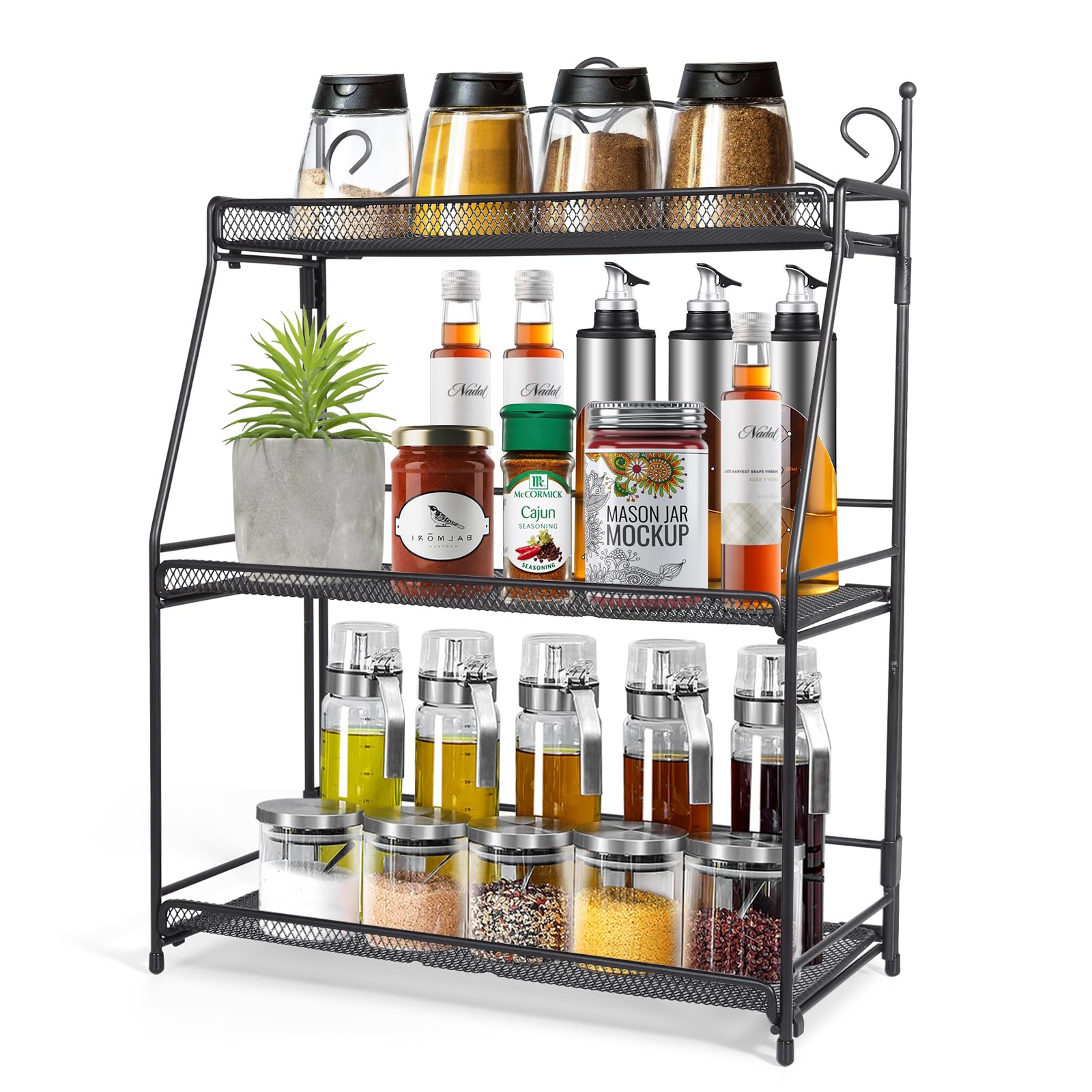 Uten Portaspezie a 3 Ripiani, Porta Spezie da Cucina, Portaspezie Salvaspazio, Supporto Porta Spezie, Pieghevole, Organizer per Cucina, Bagno e Camera da Letto