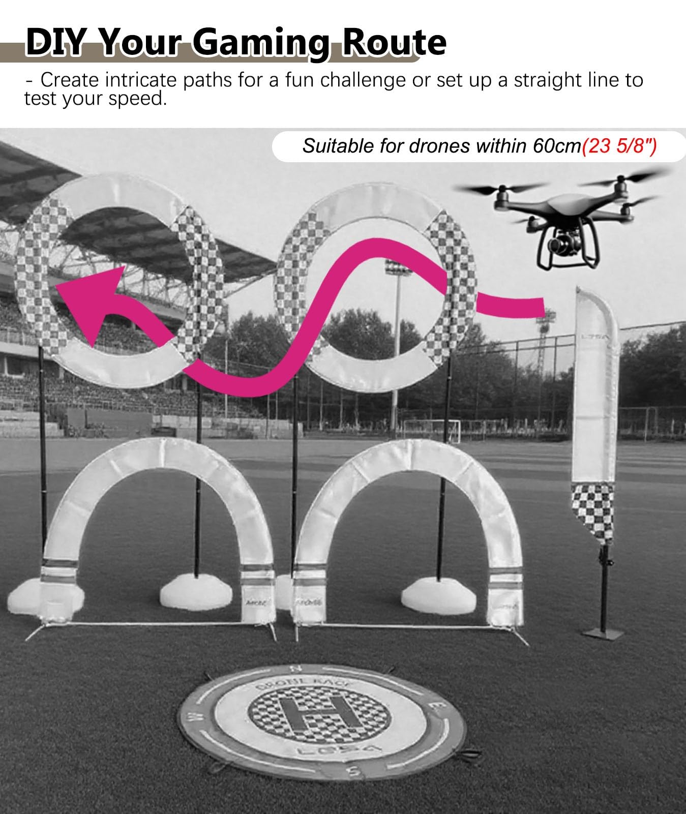 Tor Przeszkód dla Drona Zestaw Toru Przeszkód dla Dorosłych i Dzieci z Dronem, Brama Treningowa z Przeszkodami o Średnicy 90 Cm, Kombinacja Toru do Ćwiczeń dla Latającego Drona Wyścigowego i Helikopte