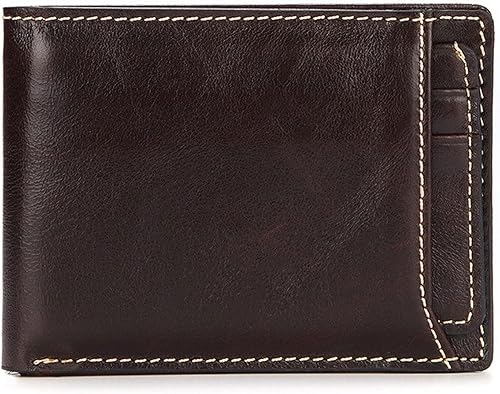 TAUFE Men's Wallets, Casual Men's Leather Wallet Short Oil Wax Woven Leather Handbag Cowhide Wallet (Color Dark Brown)