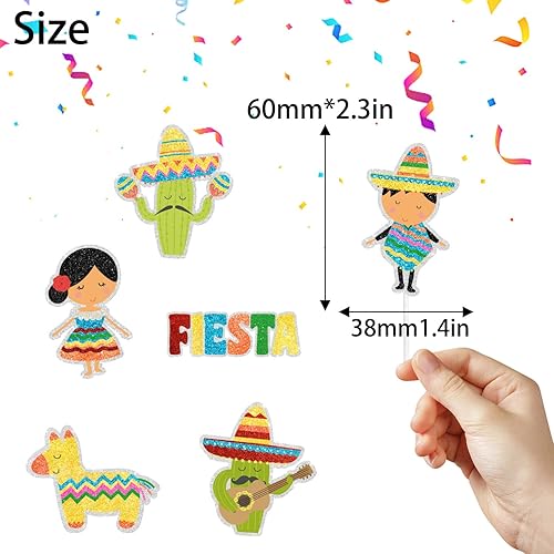 Miniatura 2 de Juego de 18 adornos para cupcakes de fiesta mexicana, perfecto para fiestas temáticas de cumpleaños, baby shower para niños o niñas