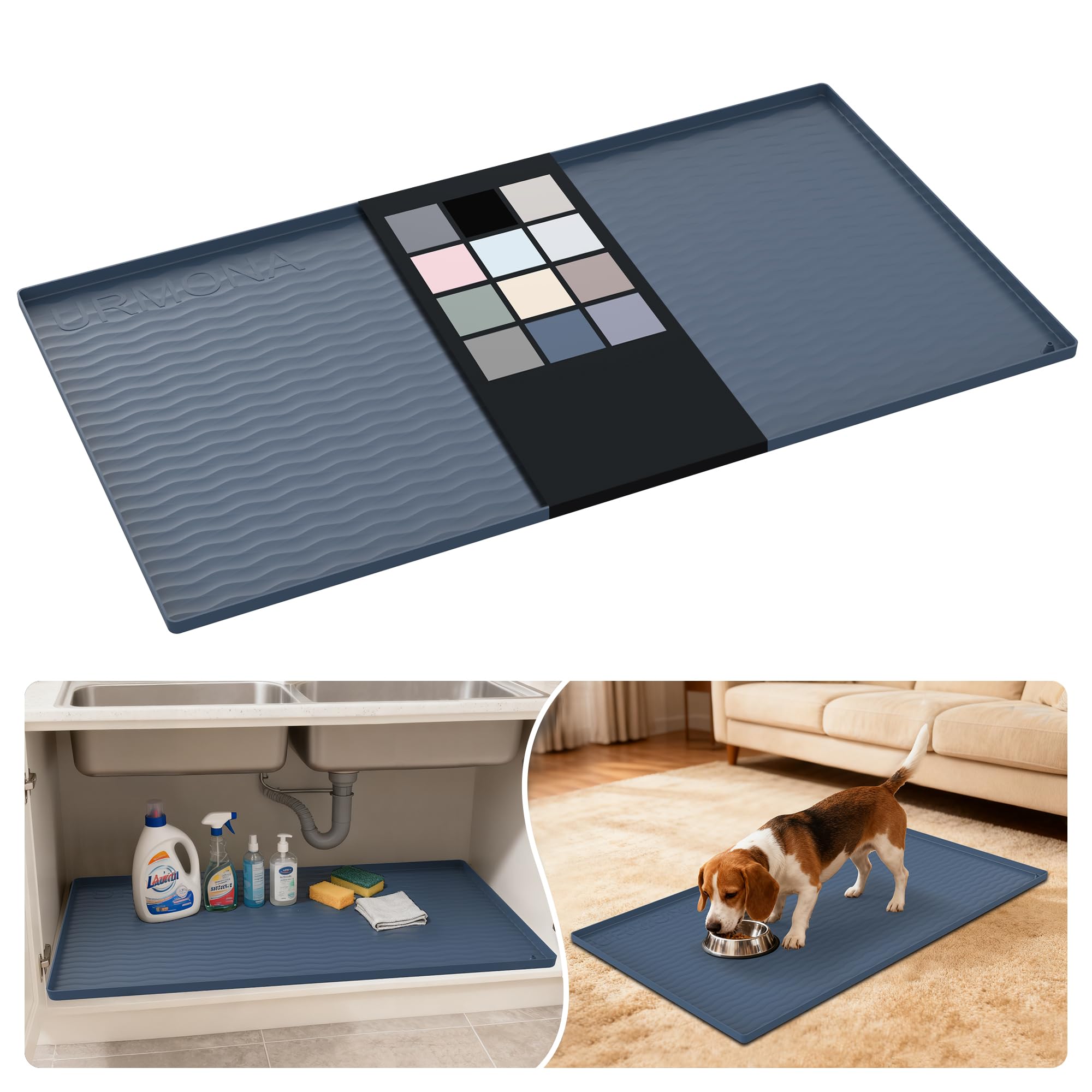 URMONA Waterproof Silicone Under Sink Mat 40'' x 22'' Shelf Liner for Kitchen and Bathroom, Cabinet and Counter Protector, Storage and Organizers,