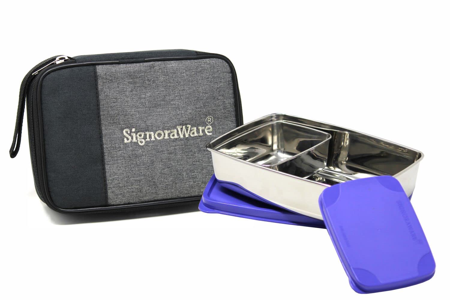 Signoraware150ml+850ml Big Compact Stainless Steel Lunch Box with Bag, Food Grade BPA Free Plastic,