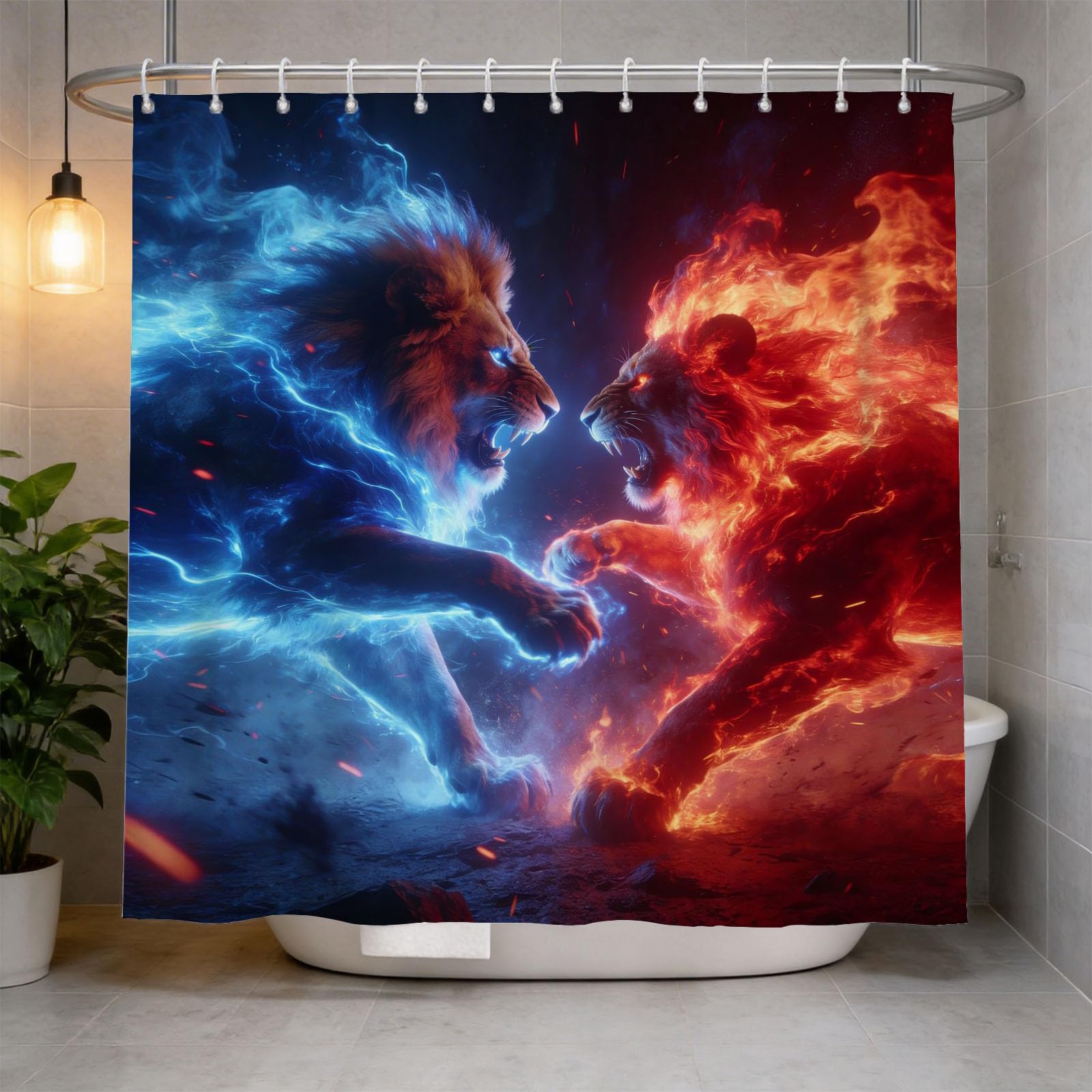 Hongduo 3D Cartoon Lion Shower Curtain for Stalls Bathtubs Cartoon Bathroom Decor Shower Curtain Set Polyester Fabric Waterproof 180x180cm/71X71 Inch with Hooks