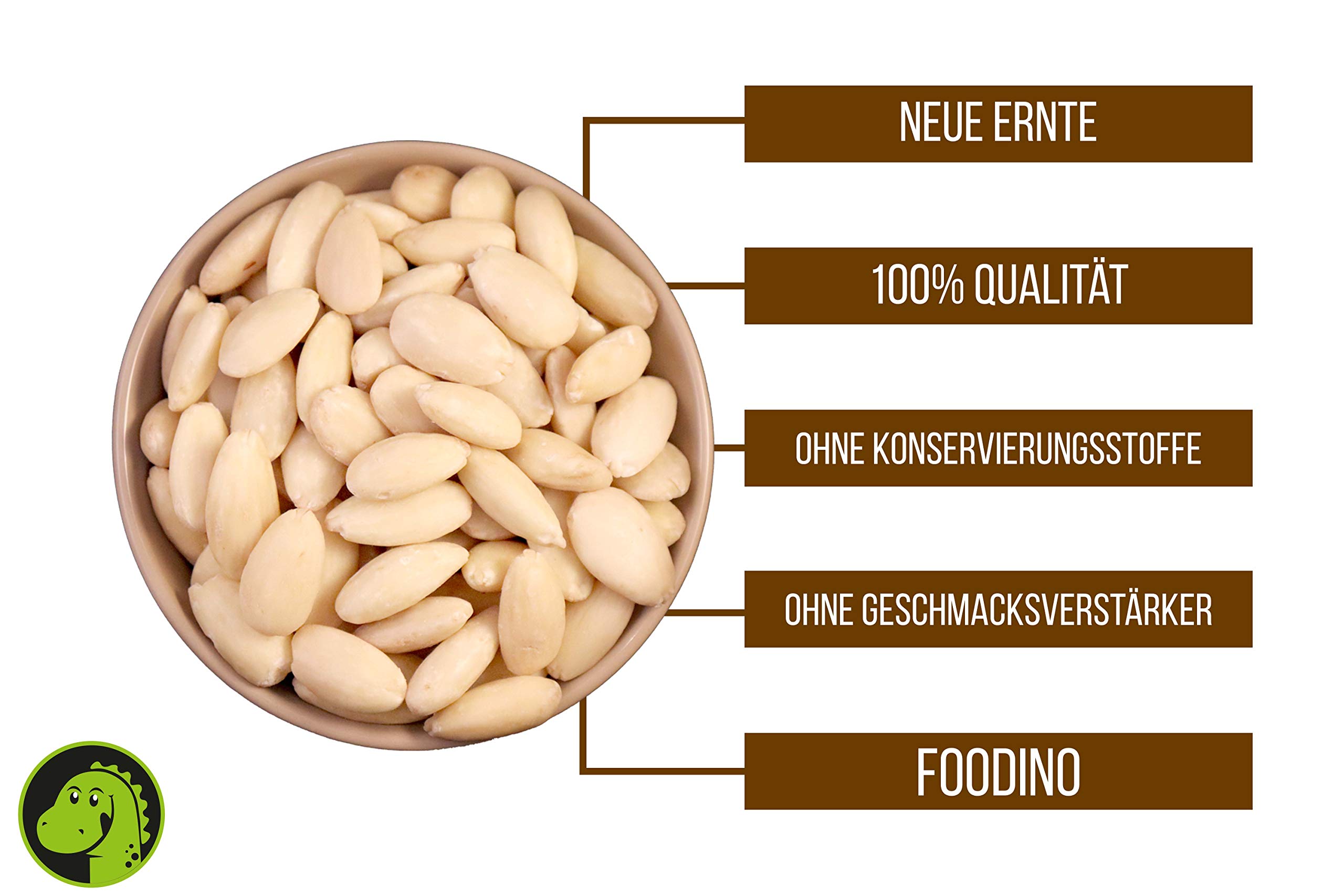 Mandeln blanchiert ganz Mandelkerne ohne Schale Mandel naturbelassen ungesalzen süß ungeröstet 100% Natural 500g - 5kg Mandel Kerne wiederverschließbar Premium Qualität FOODINO (1kg)