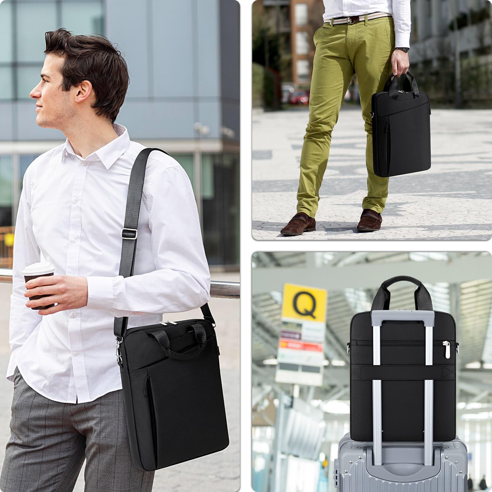 Borsa Porta PC Laptop Portatile per Tablet Custodia14 Pollici MacBook Pro M4 M3 M2 M1(2024-2021)/13,6 Pollici MacBook air M4 M3 M2, borsa Porta Notebook Computer Tracolla, Nero