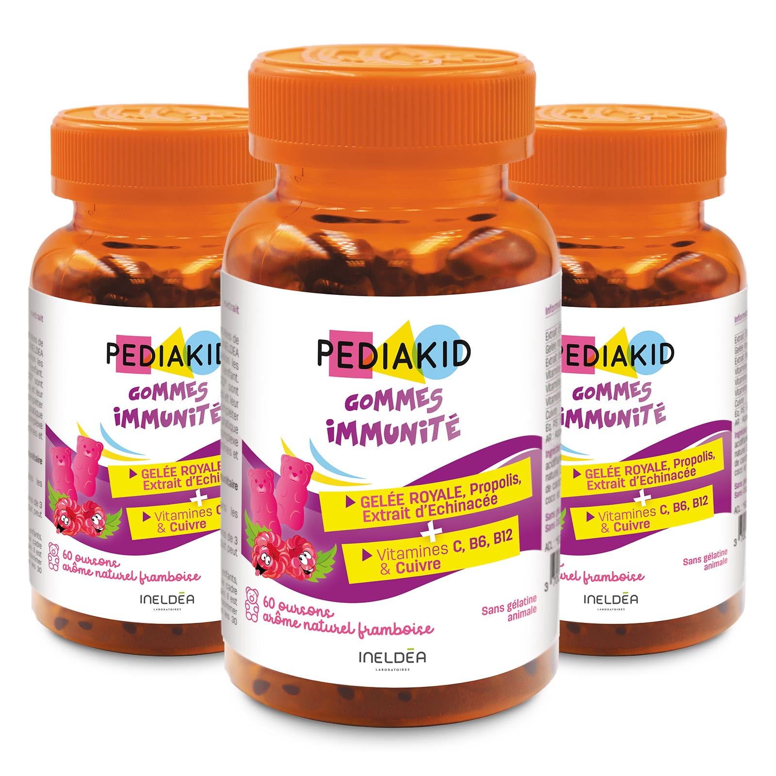 PEDIAKID Gommes Immunité Naturelles Framboise Enfants Soutien Immunitaire Lot 3 Piluliers  
PEDIAKID Gommes Immunité Fra