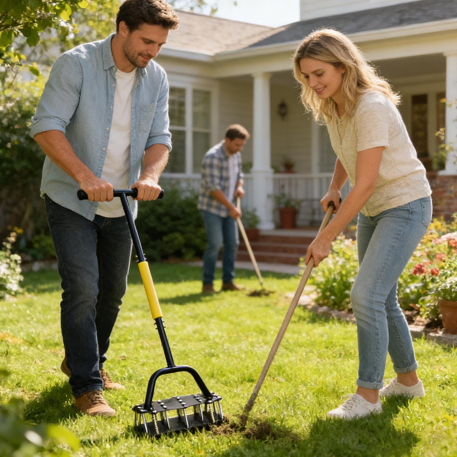 Herramienta de Aireación para Césped Herramienta Manual para Aflojar Suelo | Diseño de Muelles con 17 Púas de Acero para Mantenimiento de Jardín y Césped