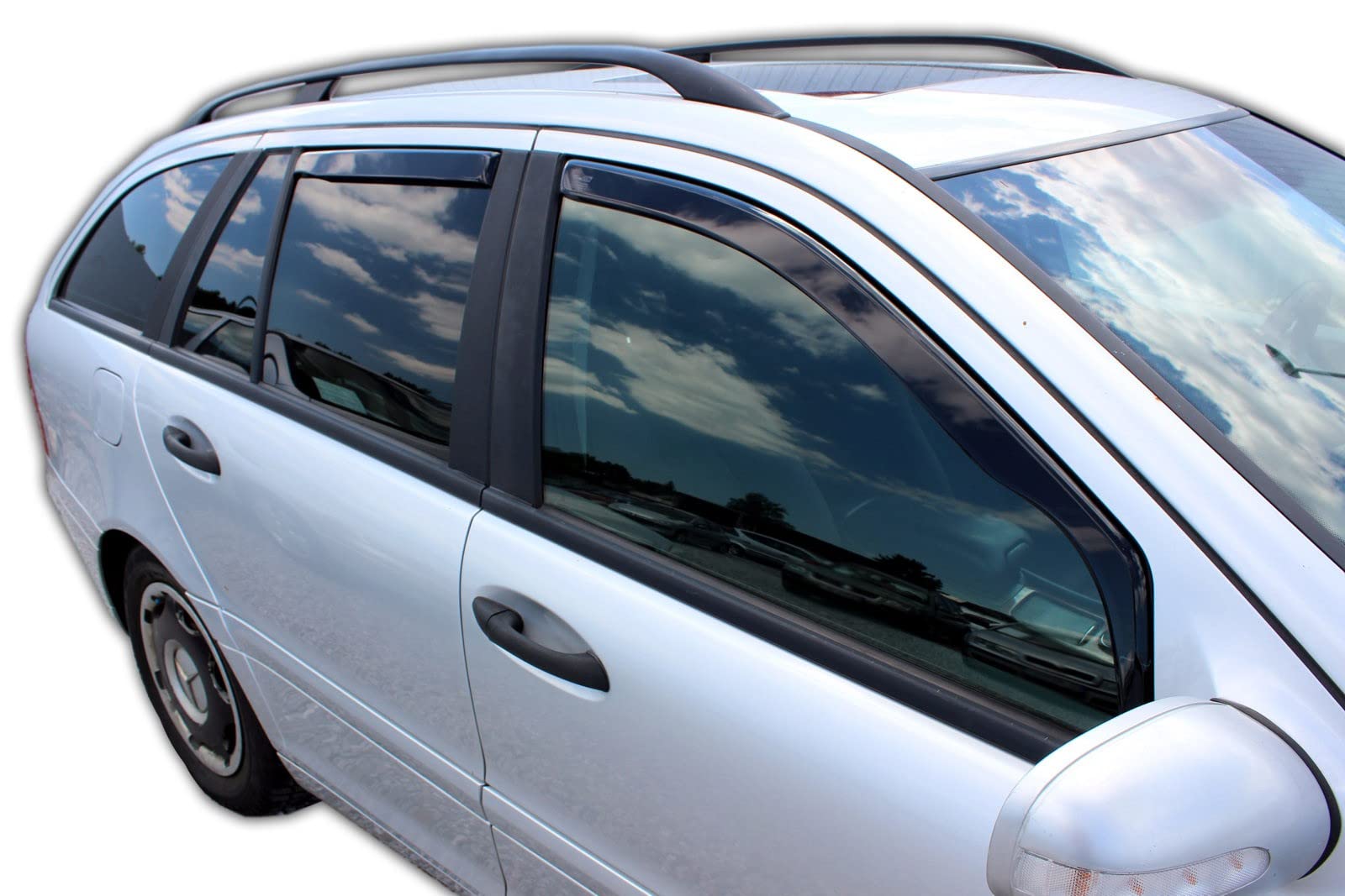 J&J AUTOMOTIVE Windabweiser passend für Mercedes C Klasse S203 2000-2007 4tlg, Heko Regenabweiser Vorne Hinten Getönt Dunkel Passform