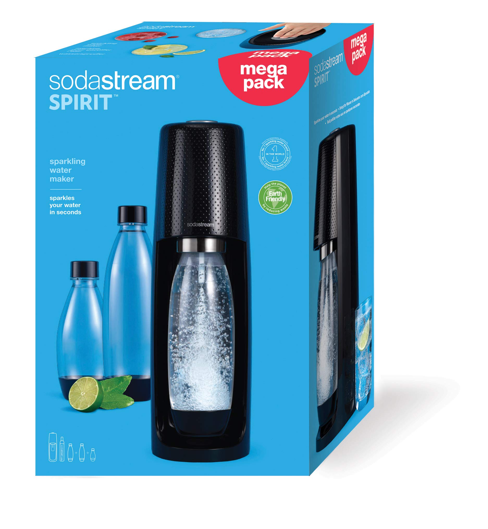 Sodastream Spirit One Touch Toestel Incl. 1 Fuse Fles En 60l Co2 Cilinder Waterkan Zwart