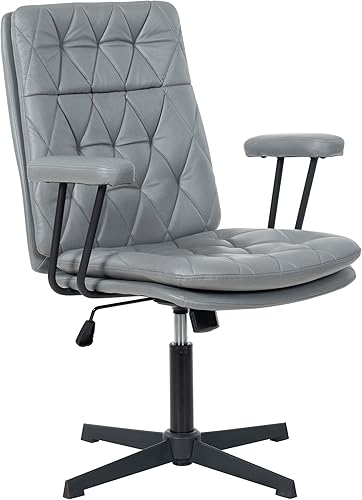 Miniatura 7 de HoeuThien Silla de escritorio sin ruedas, silla giratoria de oficina en casa con patas cruzadas Sillón de acento sólido blanco crema