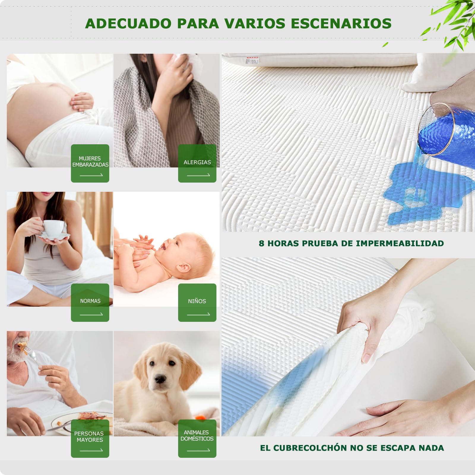 GRT Protector de Colchón 160x200 cm Impermeable Fibra de Bambú, Cubre Colchon Transpirable et Certificado Oeko-Tex, Funda para Colchon Estira hasta 40 cm de Profundidad (Blanco)