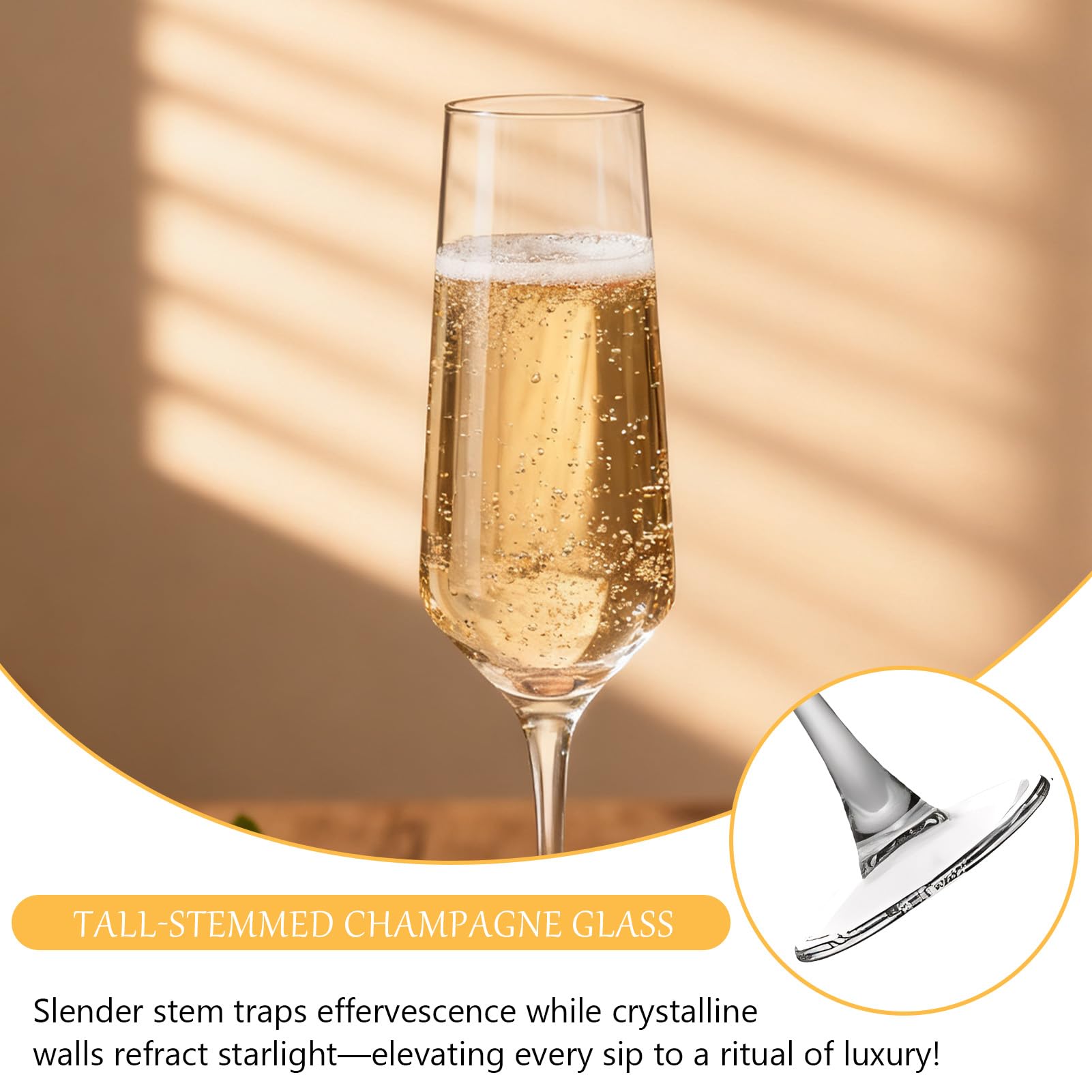 Kristall-Sektgläser, mundgeblasen, elegante Champagnergläser, 185 ml, für Geburtstag, Hochzeit, Jahrestag, transparente Champagnergläser für Feiern und besondere Anlässe, 6 Stück