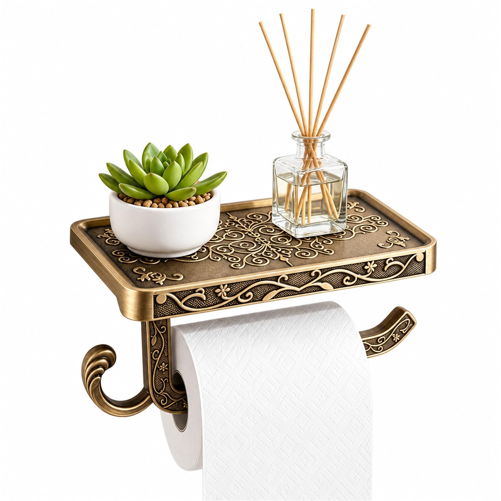 Toilet Paper Holder with Shelf, Stainless Steel, Holds 2 Rolls, Gold — Amazon image 9