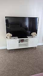 ARTPOWER Mobile TV Scanalato 55 Pollici - Supporto Moderno Mid-century Con Ante A Onda, Bianco - 2