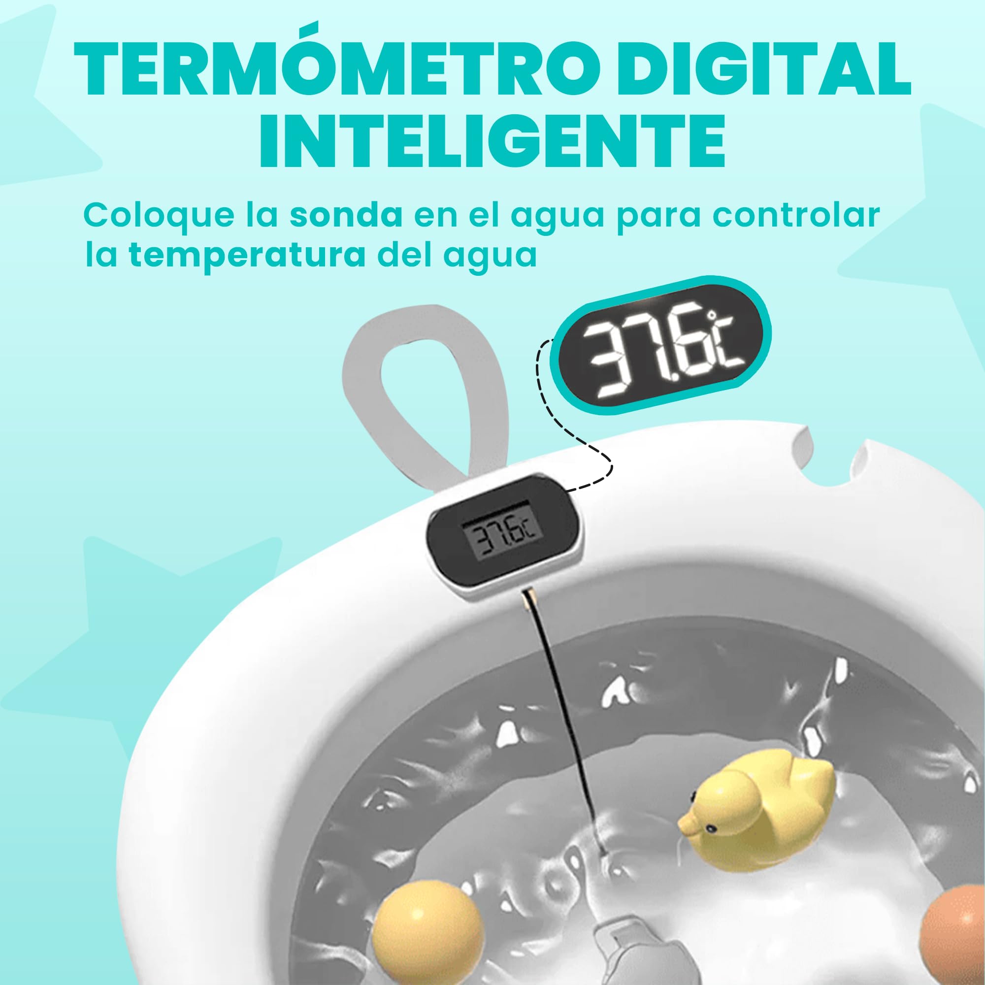 JUPPLIES Bañera Bebé Plegable con Cojín Ergonómico, Termómetro Digital y Patas Antideslizantes | Portátil, Compacta y Segura para Recién Nacido (Gris SIN estructura metálica) — view 6