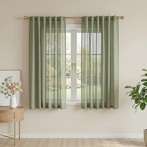 Miniatura 58 de MYSKY HOME Cortinas traslúcidas de 63 pulgadas de largo para dormitorio, paneles de cortina para ventana que filtran la luz, protegen la privacidad