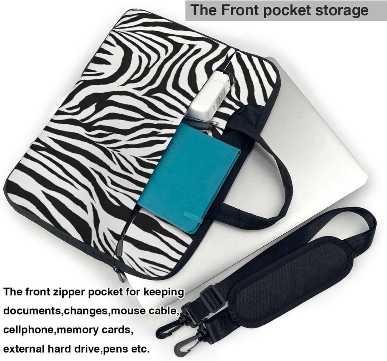 Zebra Print Print Laptop Shoulder Bag Messenger Bag Notebook with Accessories Pocket 13/14/15.6 inch