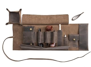 The Pipe Bag, Leather Pipe Bag For 3-Pipes, Handmade Triple-Pipe Rollup Pouch (Chestnut)