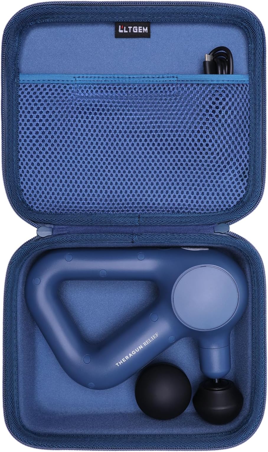 LTGEM Massage Case Compatible with TheraGun Relief Handheld Percussion Massage Gun/Neck/Back/Leg/Shoulder Massage Gun - Travel Protective Carrying Storage Bag, Blue(Case Only)