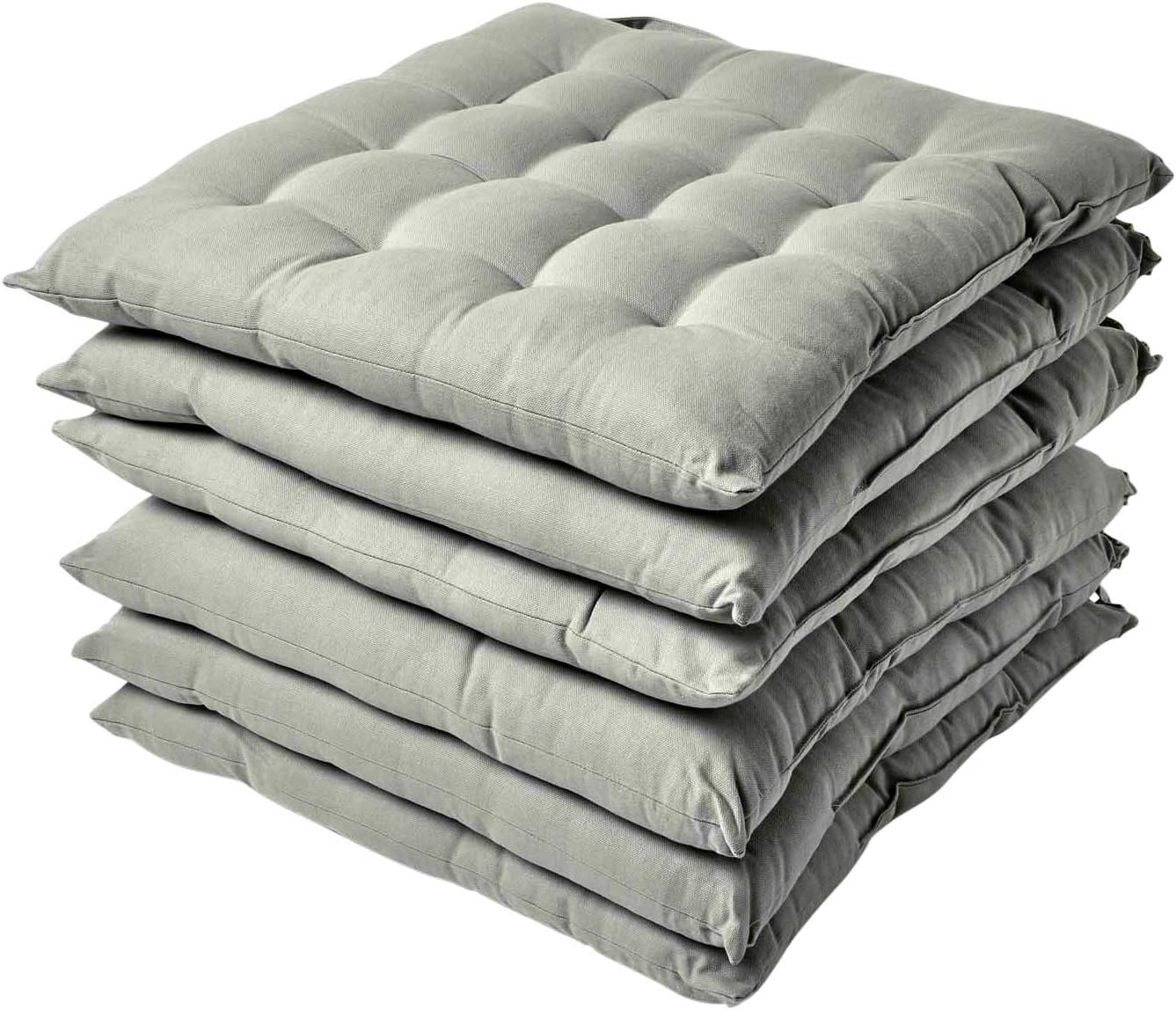 HOMESCAPES Grey Seat Pads for Dining Chair, Set of 6 100 Cotton Chair