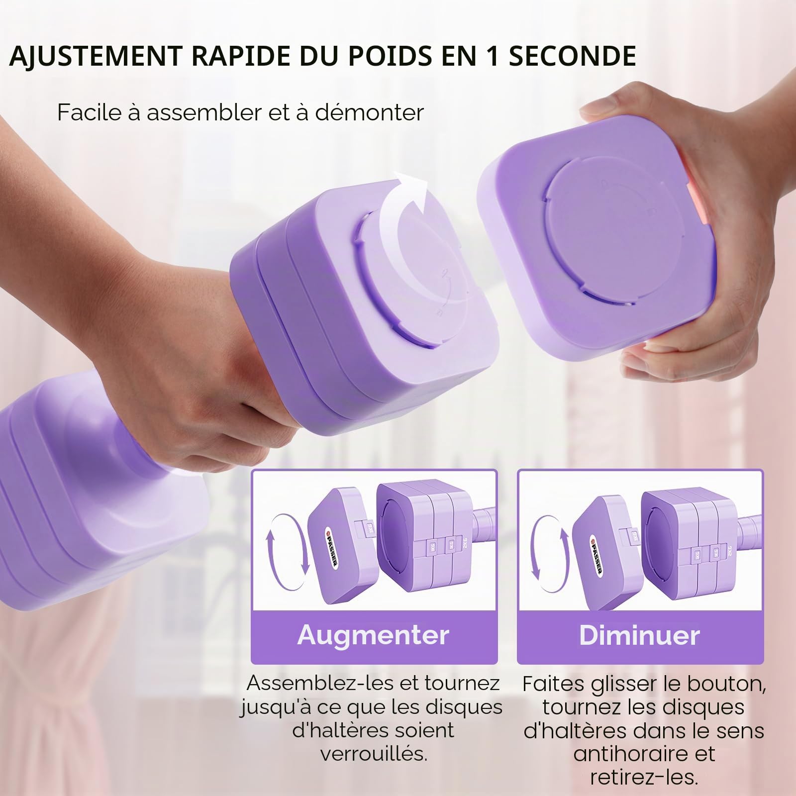 Passer 20 KG Haltères Réglables, Kit Poids Musculation 5 en 1, Lot de 2 (chacun réglable à 2/4/6/8/10 kg), Haltère Musculation, Ensemble d'Haltères Hommes et Femmes, Dumbbell pour Domicile, Gym