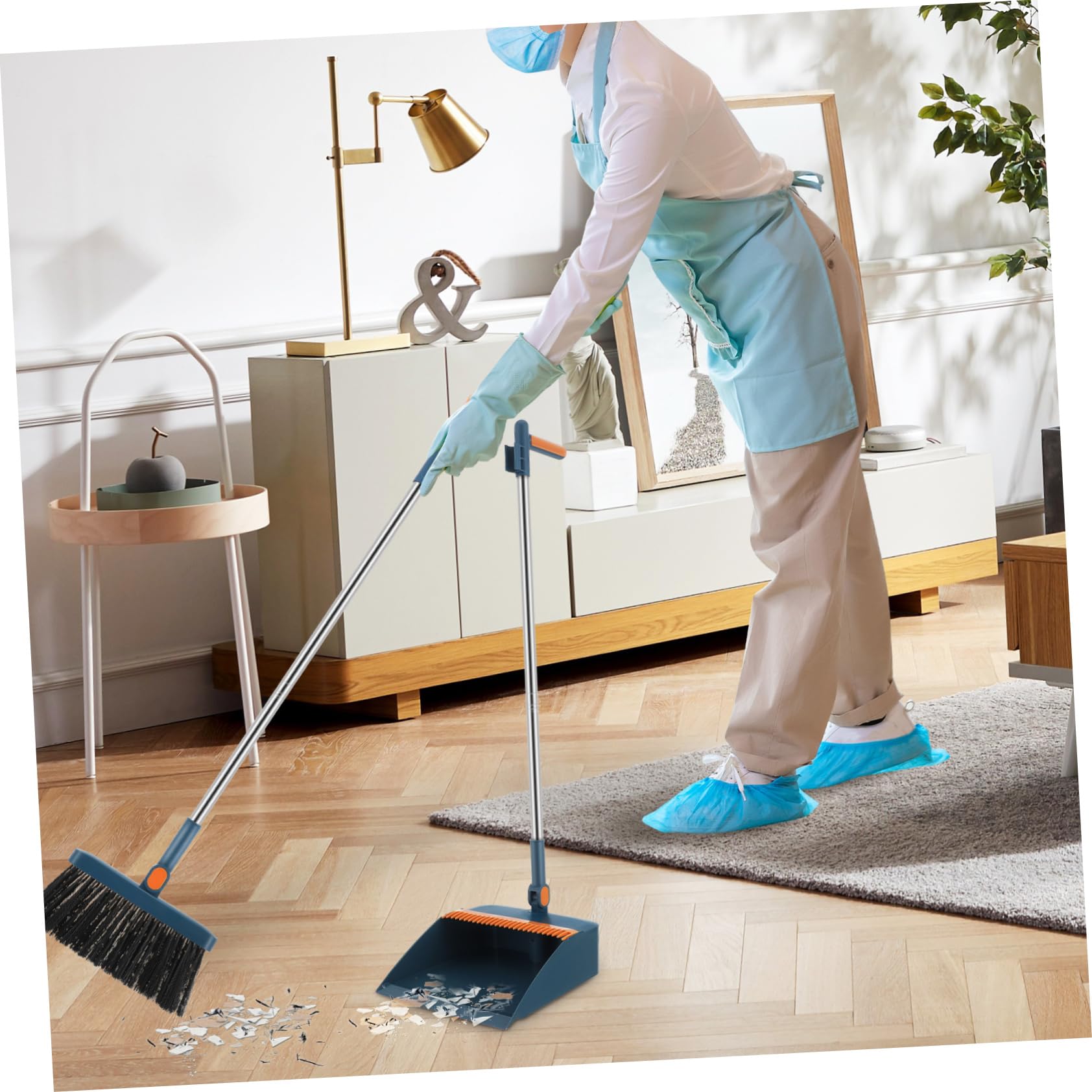 Juego de Escoba y Recogedor Multi-Funcional de Plástico Azul Plegable Diseño Compacto y Fácil Almacenamiento para Limpieza del Hogar