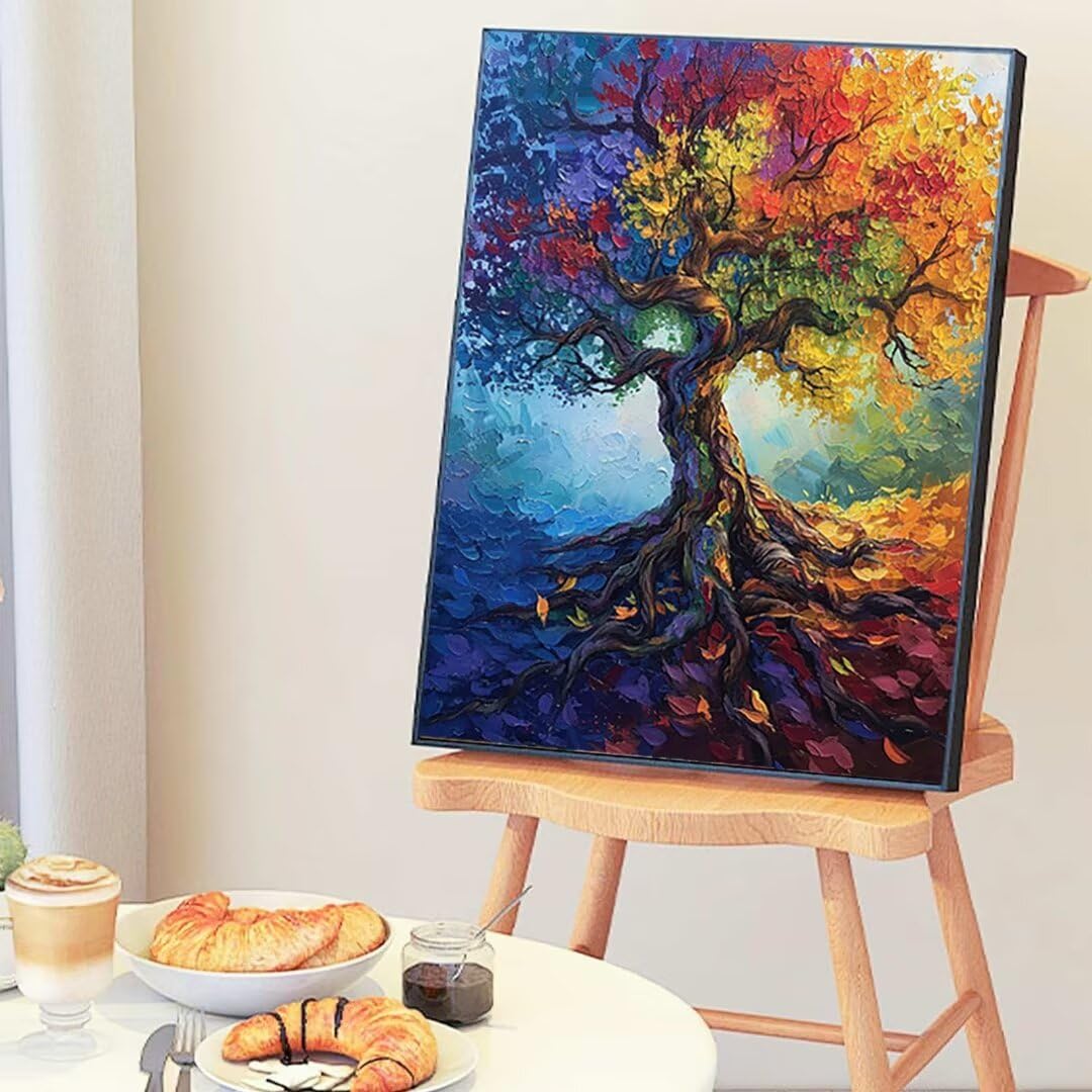 Malen Nach Zahlen Erwachsene – Vier-Jahreszeiten-Baum Auf 40x50 Cm Leinwand, Inkl. Pinsel & Acrylfarben, Perfekt Zur Entspannung