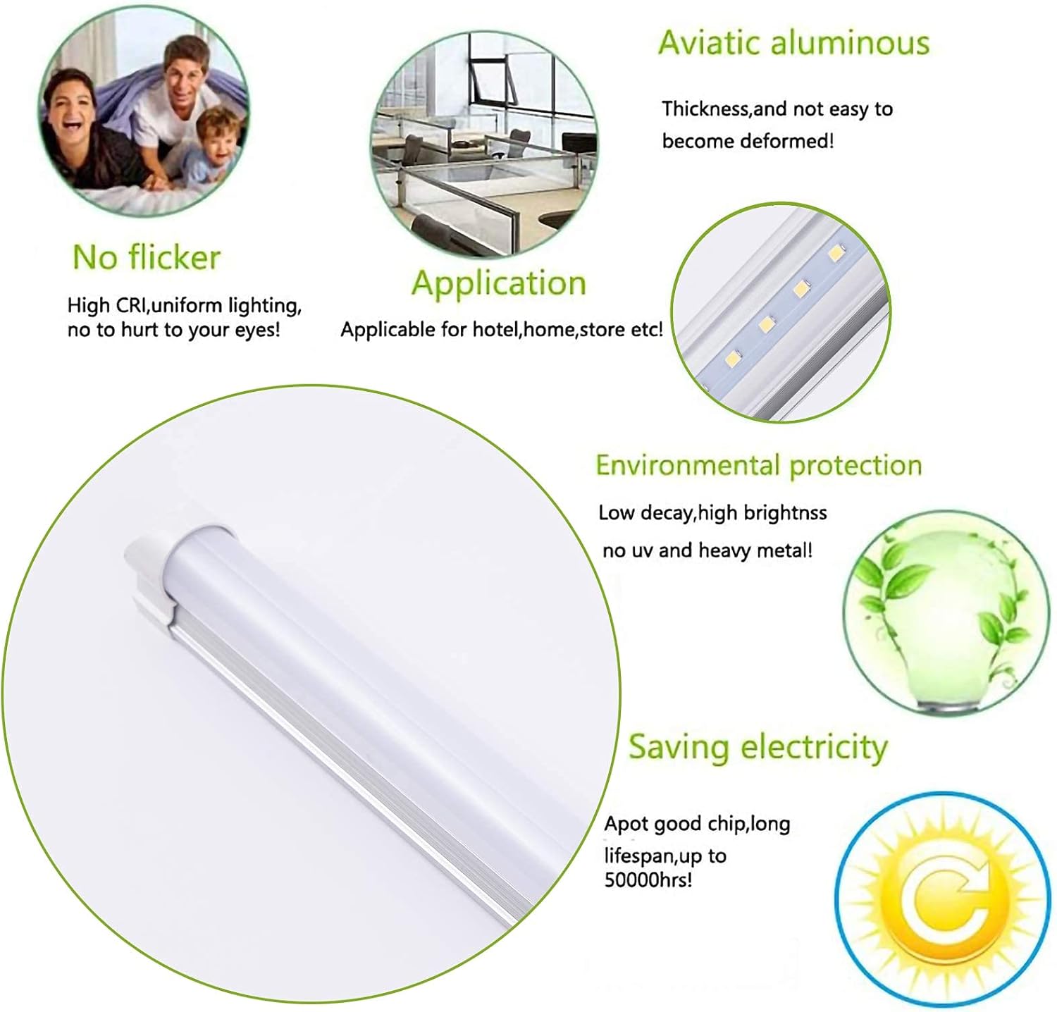 6-Pack T8 4FT LED Shop Light Fixture 24W 4 Foot Integrated TubeLight, Milky Cover 6000K Daylight Single Strip Indoor Connectable Lamp
