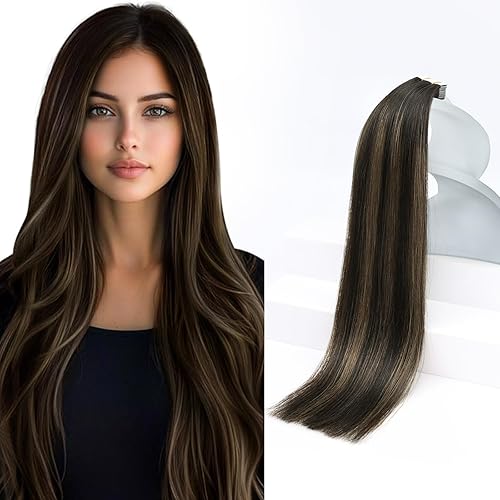 Miniatura 10 de Sunny Brown - Extensiones de cabello con cinta adhesiva, 20 unidades, extensiones de cabello humano marrón oscuro, extensiones adhesivas, 1.76 oz,