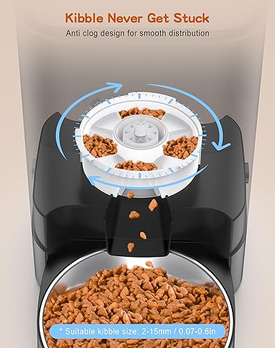 Miniatura 6 de HoneyGuaridan Comedero automático para gatos de 3.5 litros para dos gatos, dispensador de comida para gatos con cuenco de acero inoxidable,