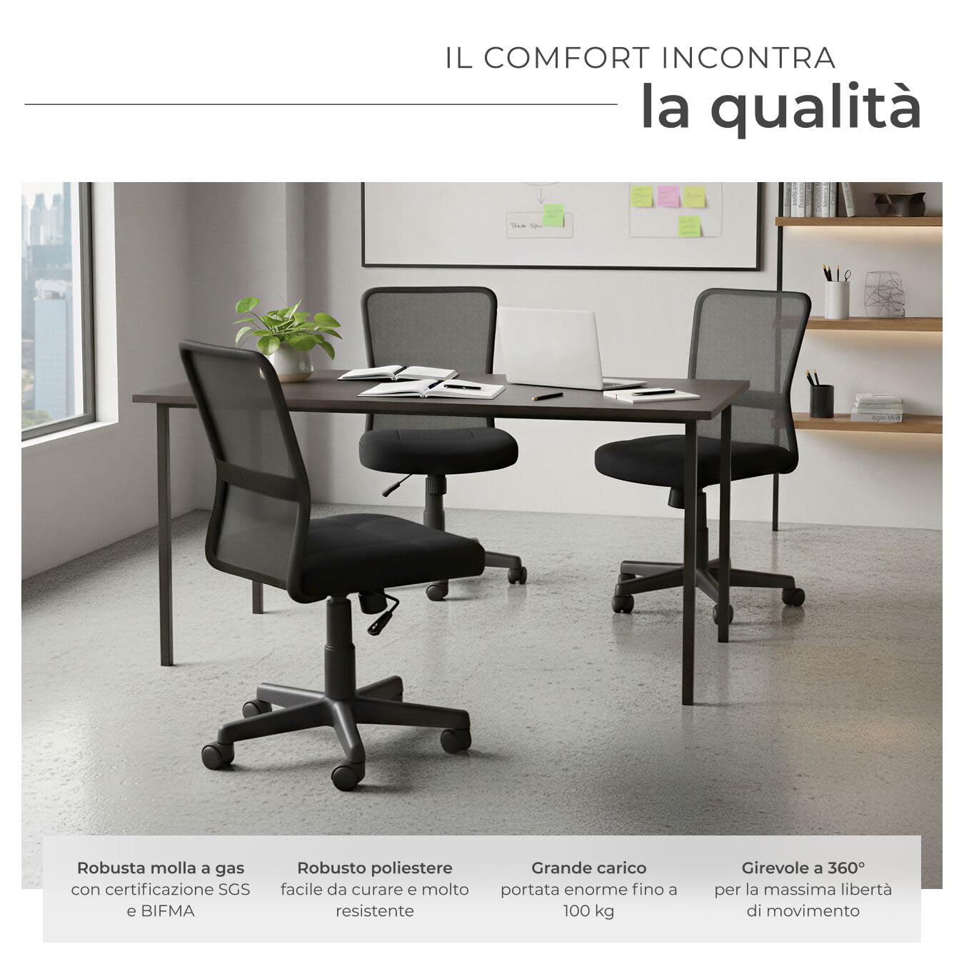 tectake SEDIA UFFICIO SEDIA GIREVOLE STOFFA RETE - disponibile in diversi colori - (Nero | no. 401793)