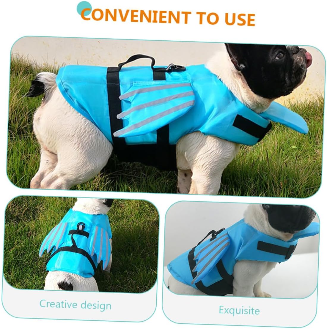 ORFOFE Dog Swimming Life Jacket Vest with Reflective Wings, Breathable Portable Dog Clothes for Outdoor Safety, Blue Medium Puppy Swimwear Accessory