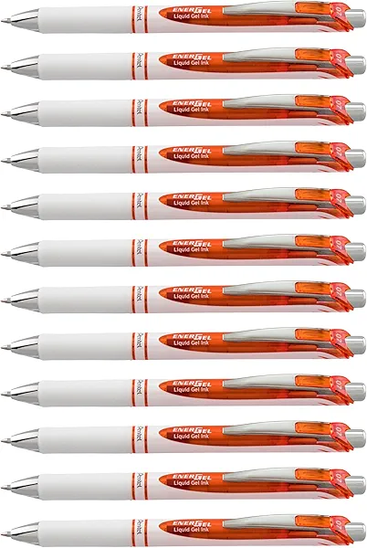 Pentel EnerGel Pearl Retractable Liquid Gel Pen, (0.7mm) Metal Tip, Medium Line, Orange Accent, Orange Ink, 12 pack (BL77PW-F)