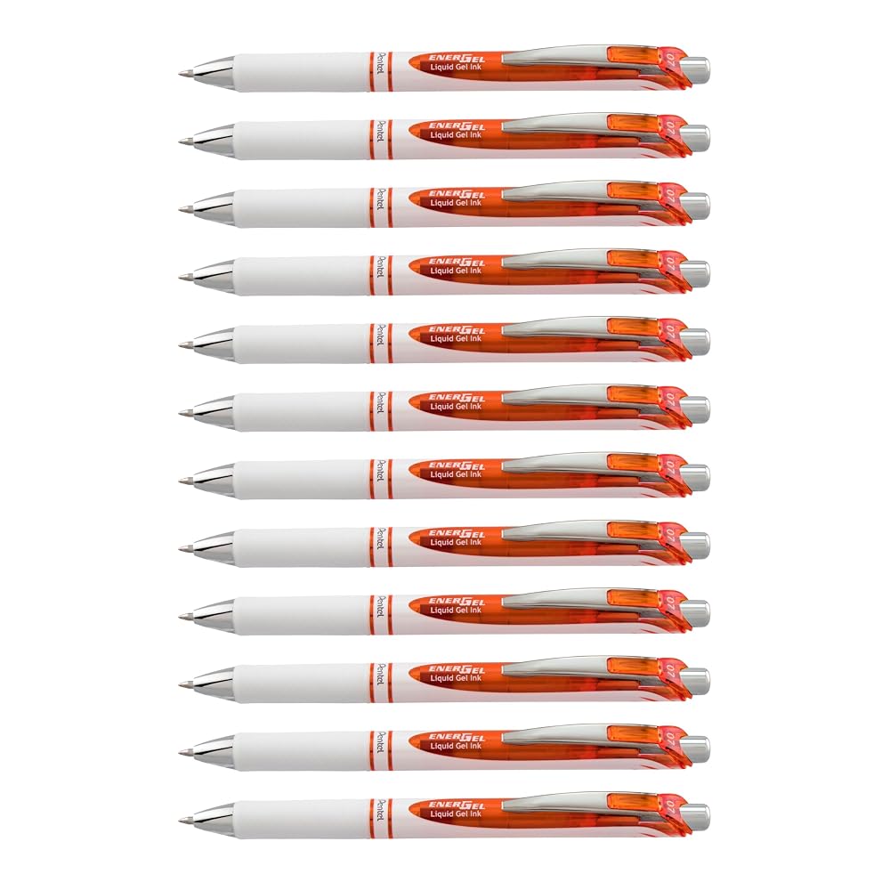 Pentel EnerGel Pearl Retractable Liquid Gel Pen, (0.7mm) Metal Tip, Medium Line, Orange Accent, Orange Ink, 12 pack (BL77PW-F)
