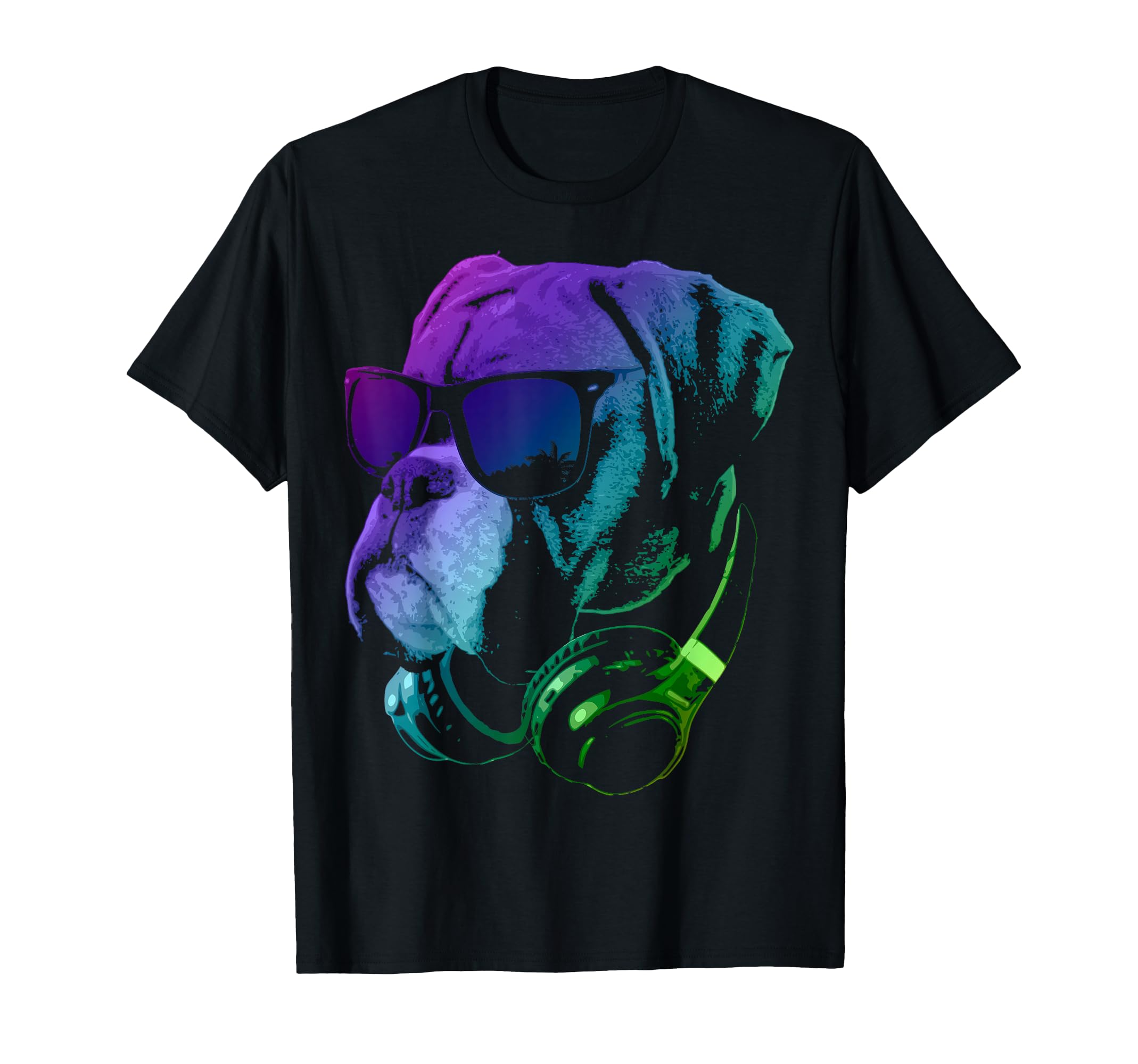 Boxer Dog with Sunglasses and Headphones T-Shirt Small