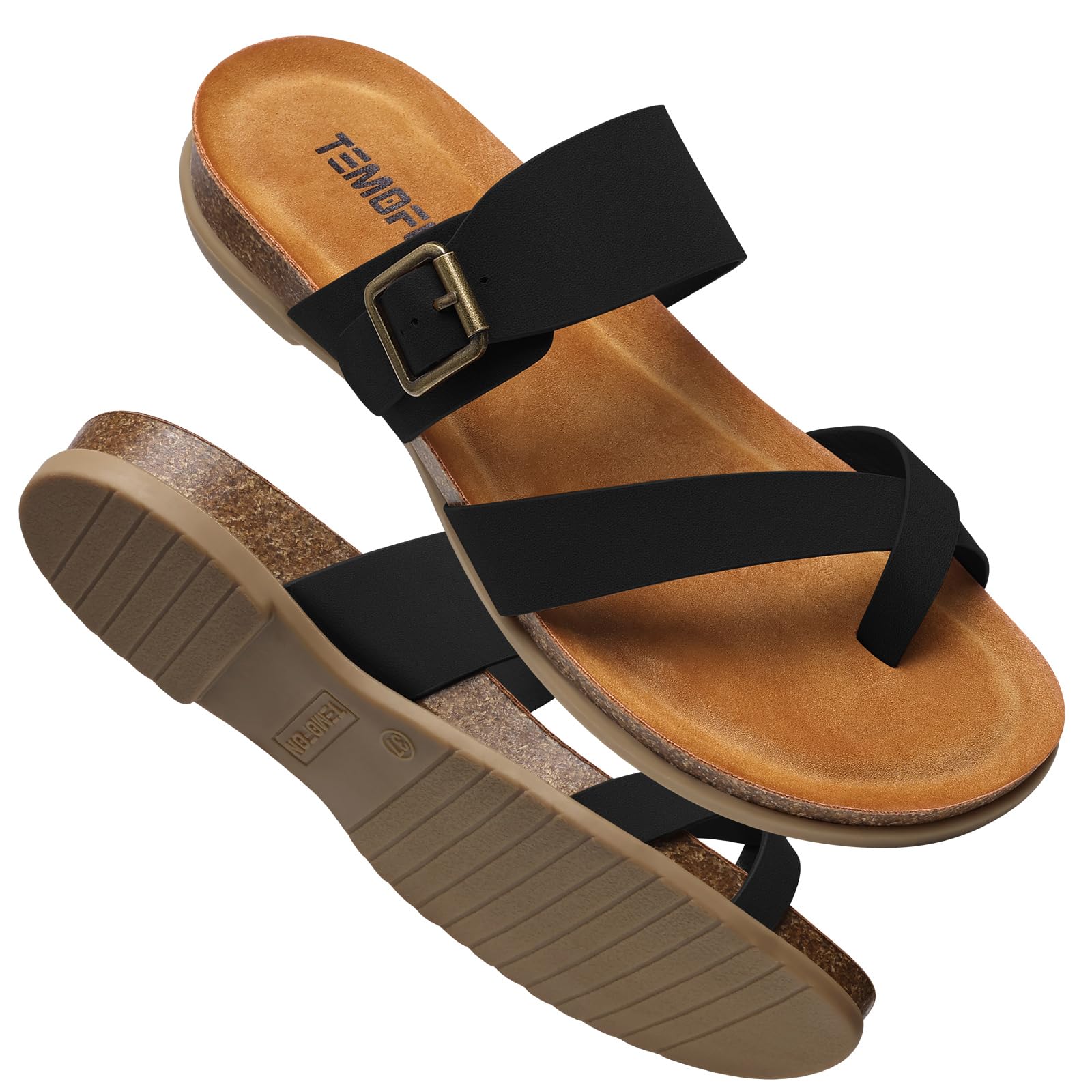 TEMOFON Womens Flat Sandals with Arch Support Adjustable Straps Comfortable Summer Walking Casual Flip Flops Size 5-11