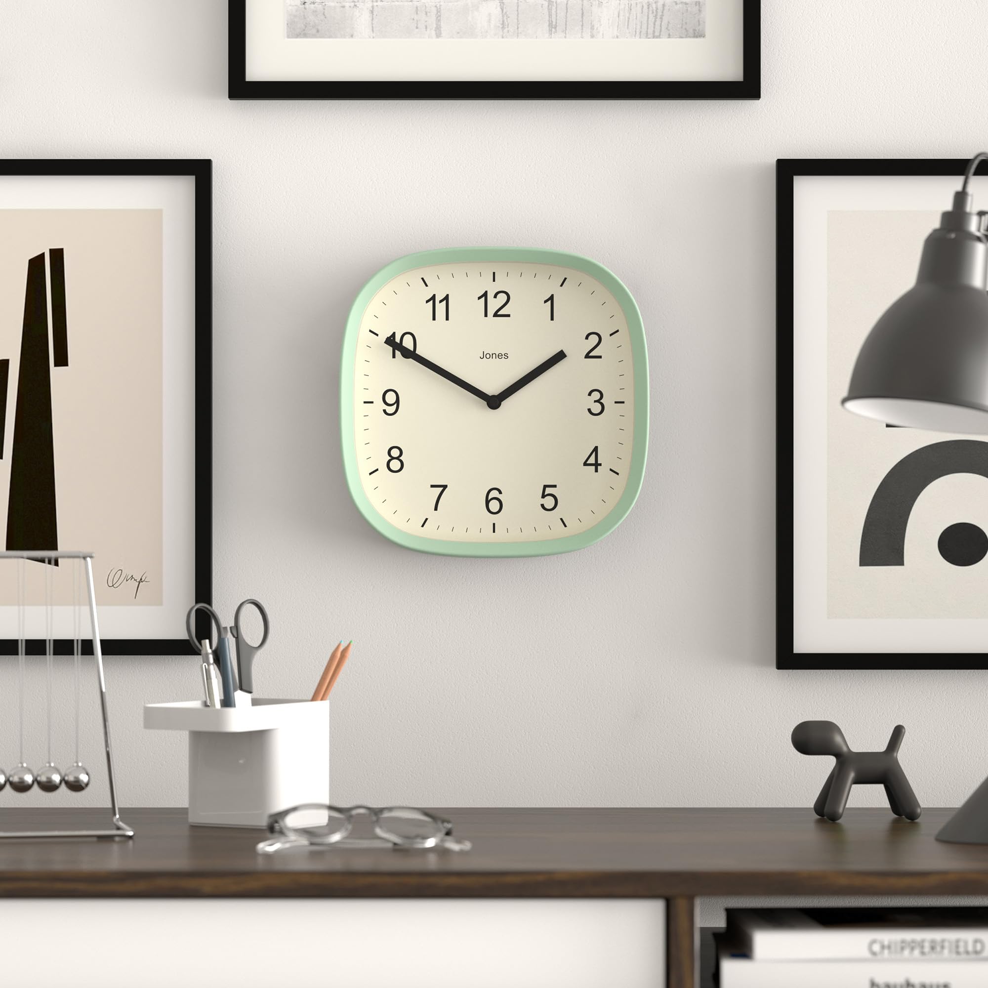 Jones Clocks® Sprite wall clock, Neo Mint Green, 25 x 25 x 5cm - Image 3