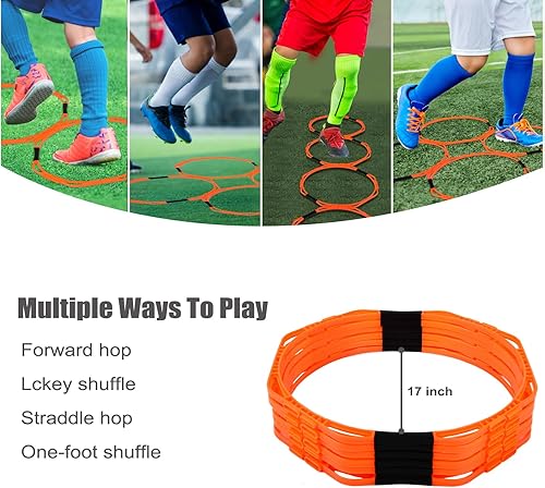 Miniatura 4 de Hikeen Anillos de agilidad octogonal, anillos de velocidad, entrenamiento de pies de agilidad juvenil y escalera de obstáculos de velocidad, equipo
