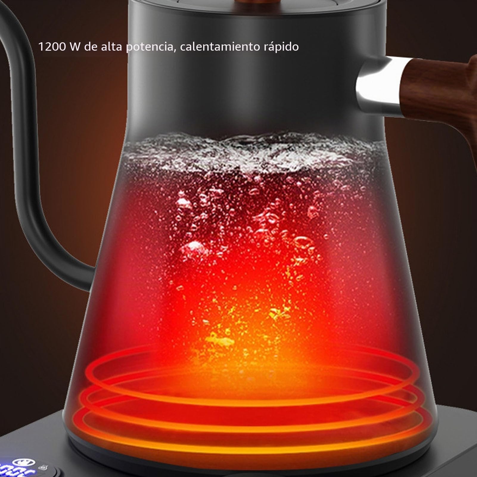 Hervidor Eléctrico Cuello de Cisne 1200W - Control de Temperatura Preciso, Temporizador LCD y Diseño Ergonómico para Uso Fácil, Rápido y Seguro
