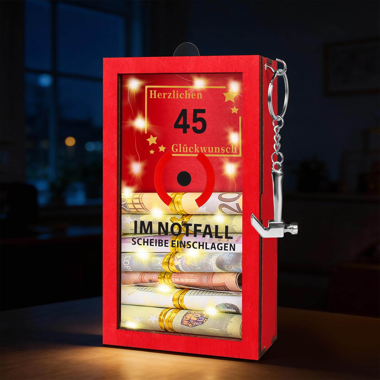 TUZELIYA LED Lustige Notfallbox Geschenke mit Hammer Reagenzgläser, goldene Schnur und Lichterkette