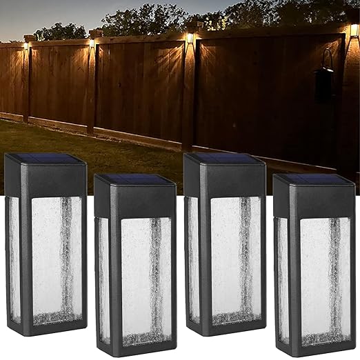 GOODFOEVER 4 Pack Solar Sconce Lights Solar Post Accent/ Wall Light for Outdoor, Balcony, Yard, Fence, Porch and Garage, Body in Aluminum and Glass Waterproof Outdoor Wall Lamps