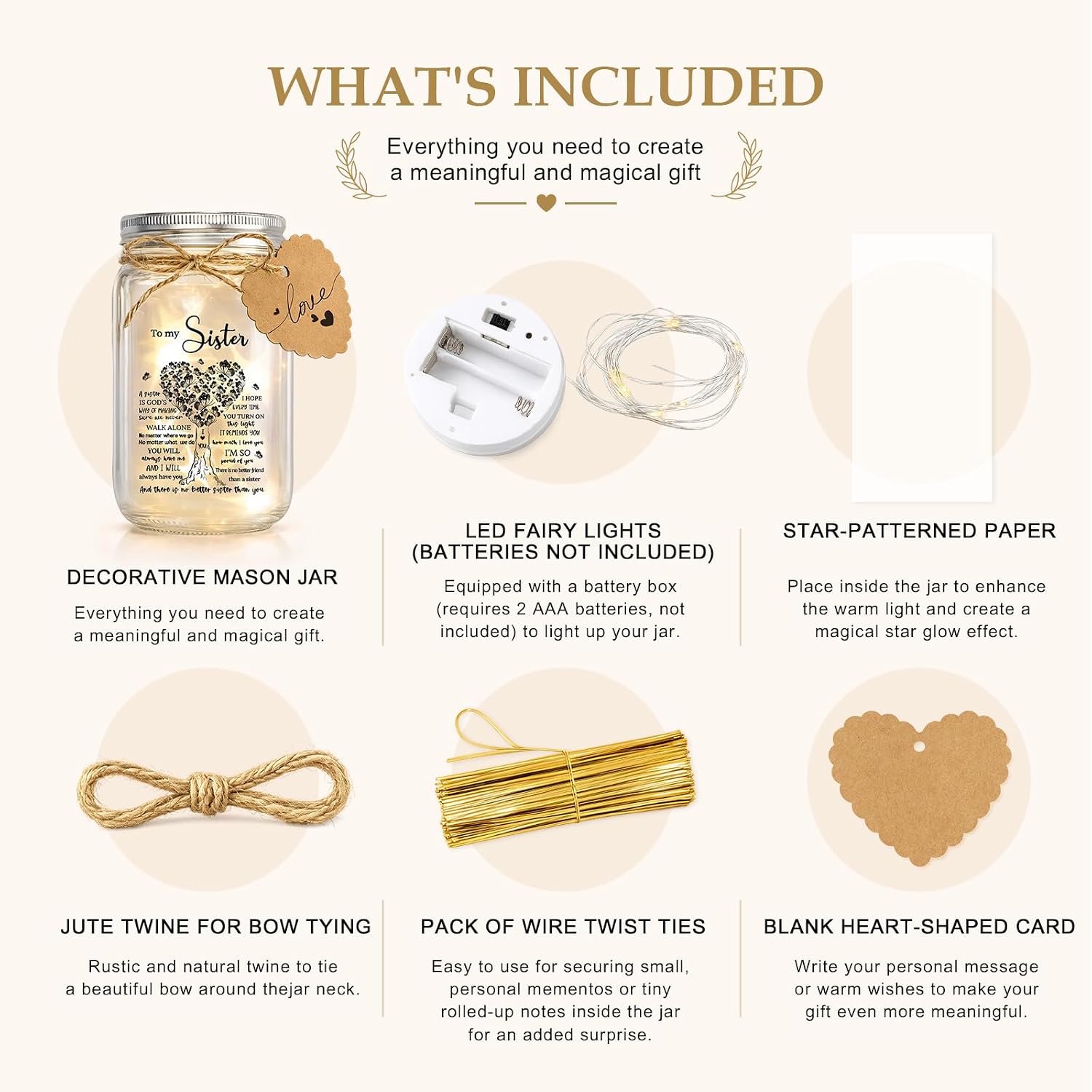 Sister Birthday Gifts - Mason Jar Night Light with Warm Lights, Best Sisters Ever Present for Big or Little Sis, Mother’s Day Christmas Valentine’s Idea Gifts for Sisters from Sister image 3