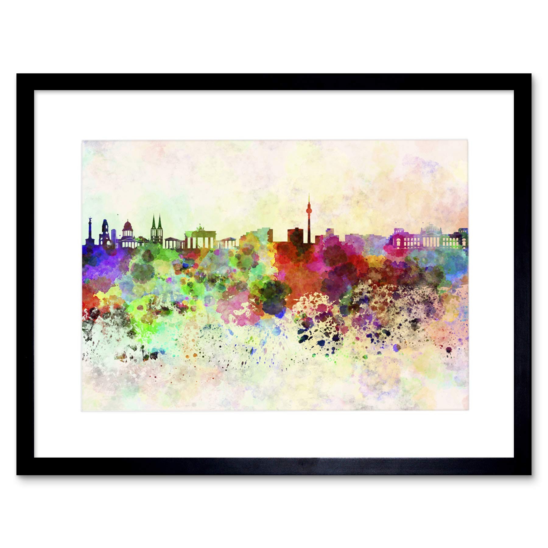 Wee Blue Coo Painting Cityscape Paint Splash Skyline Berlin Framed Wall Art Print