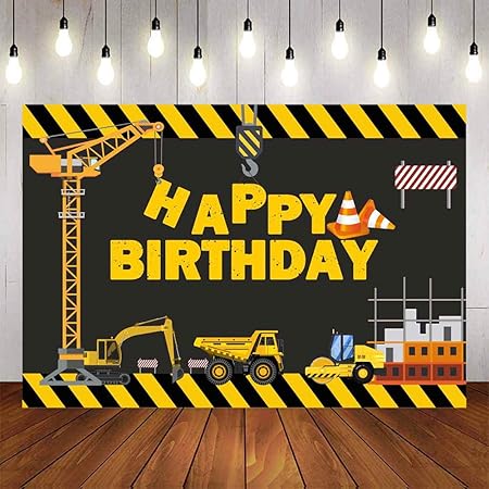 Avezano Construction Theme Birthday Party Backdrop 5x3ft Dump Truck Background Digger Zone Boys Birthday Party Decoration Dessert Table Banner