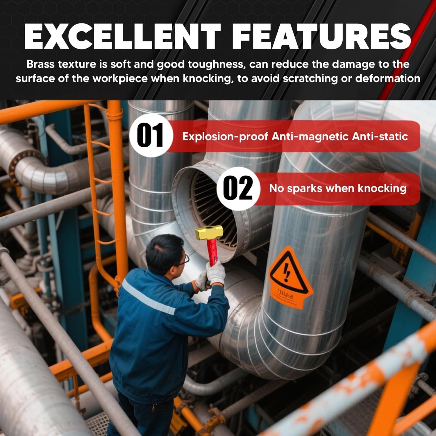 C&T 2lb Brass Sledge Hammer,Non-Sparking, Comfortable Fiberglass Handle,2-Pounds,Non-Magnetic,Corrosion Resistant