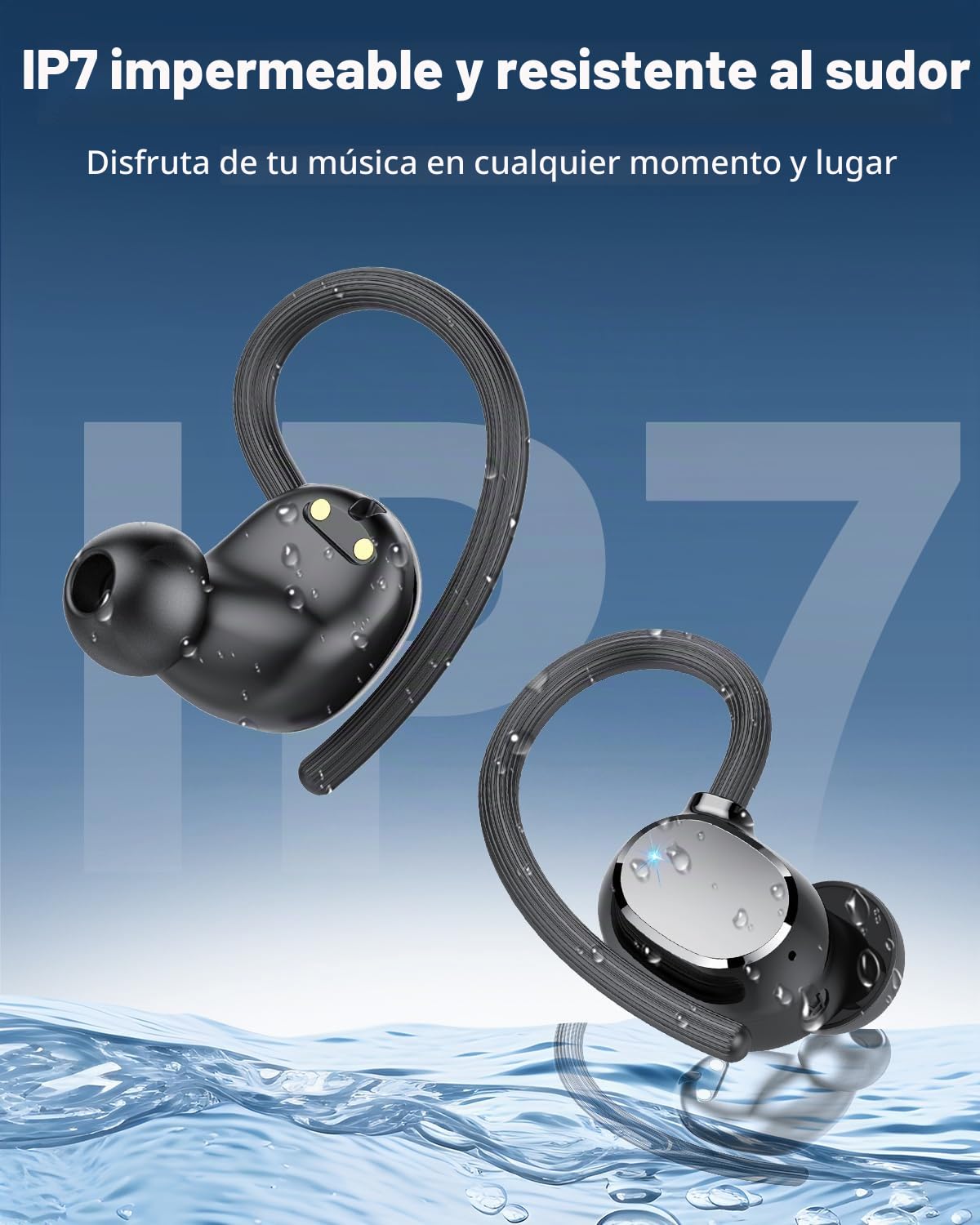 Auriculares Inalámbricos Deportivos, Nuevo Auriculares Bluetooth 5.4 HiFi Estéreo, 128H Cascos Inalambricos Bluetooth con 4 HD Mic Pantalla Dual LED, IPX7 Control Táctil Inalámbricos para iOS/Android
