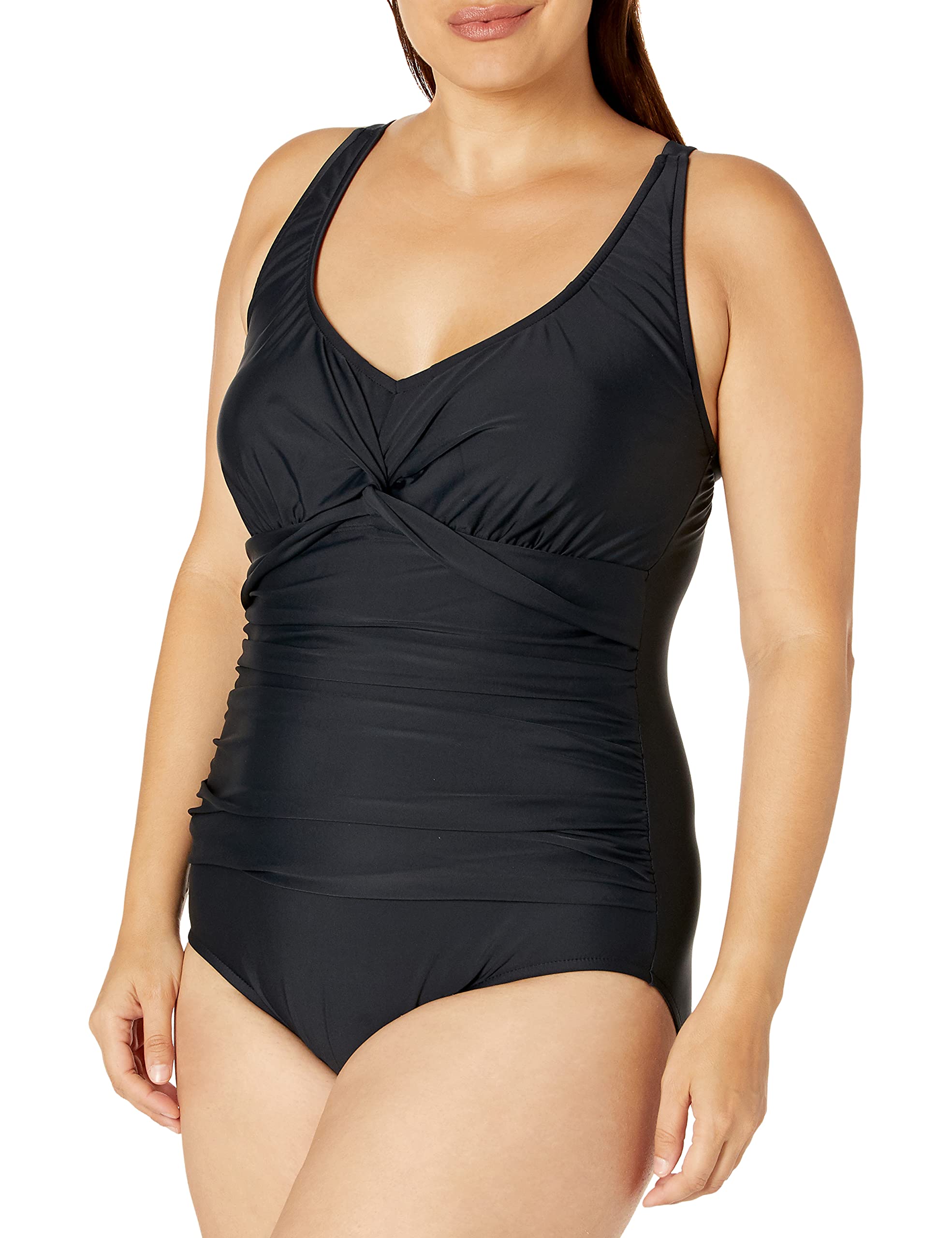 Maxine Of HollywoodWomen's Plus Size V-Neck Rouched Twist Front One Piece Swimsuit One Piece Swimsuit