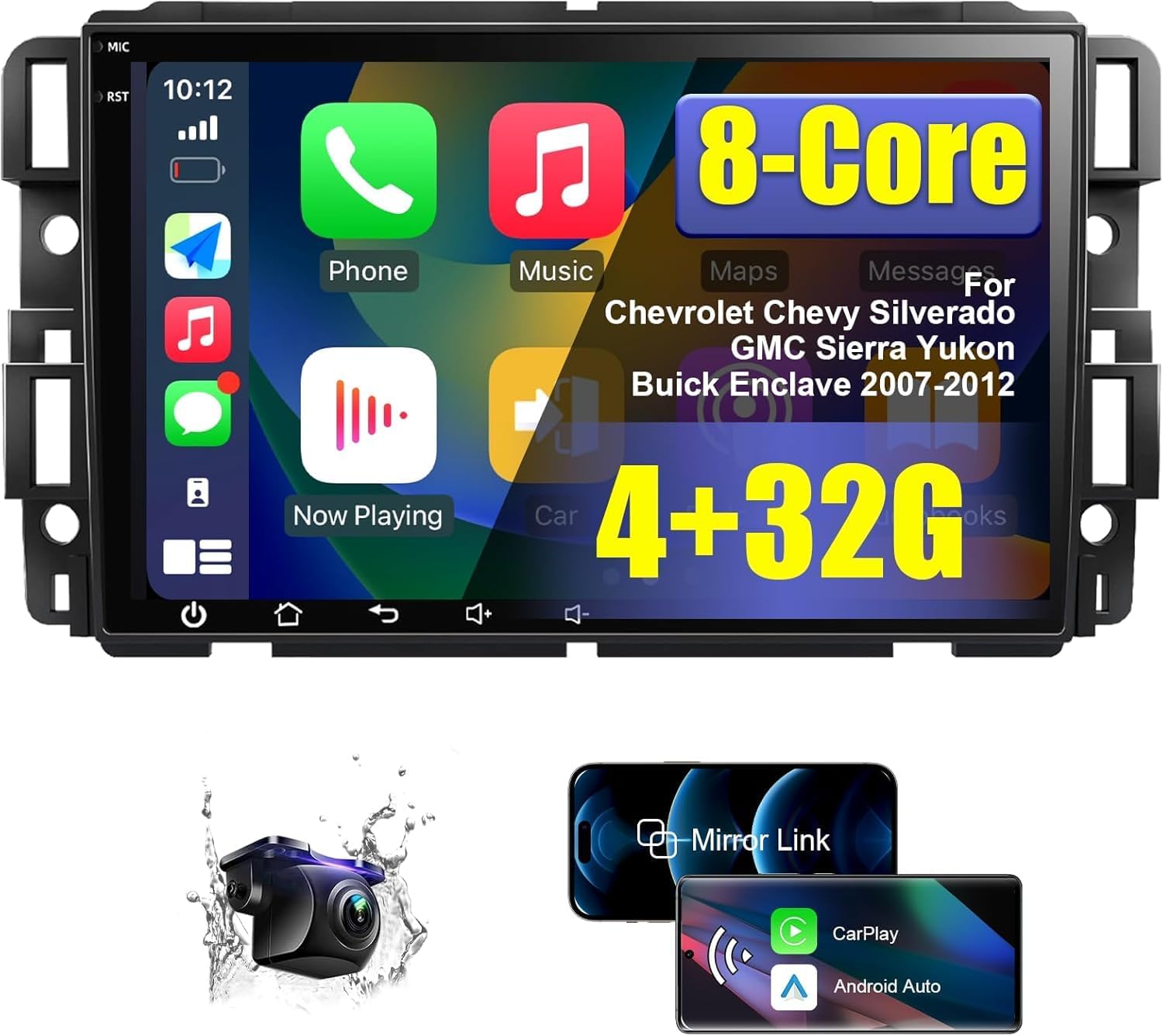 4+32G 8 Core Android 14 Car Stereo for Chevrolet Chevy Silverado/GMC Sierra Yukon/Buick Enclave 2007-2012 with Wireless CarPlay/Android Auto, 8‘’ HD Touchscreen Car Radio with AM/FM/RDS Backup Camera