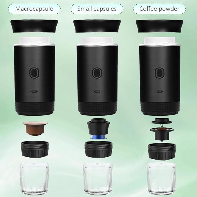 Cafetera Portátil 3 en 1, Máquina de Espresso Autocalentable, Recargable USB, Compacta para Oficina, Viajes, Camping - Negro miniatura 5